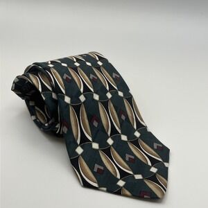 Conte di Milano Men's Necktie GEOMETRIC Abstract Art Deco 100% Silk Green/Black